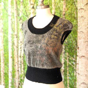 Vintage 90s Y2K Angora Sweater Vest / Cap Sleeve Knit Sweater